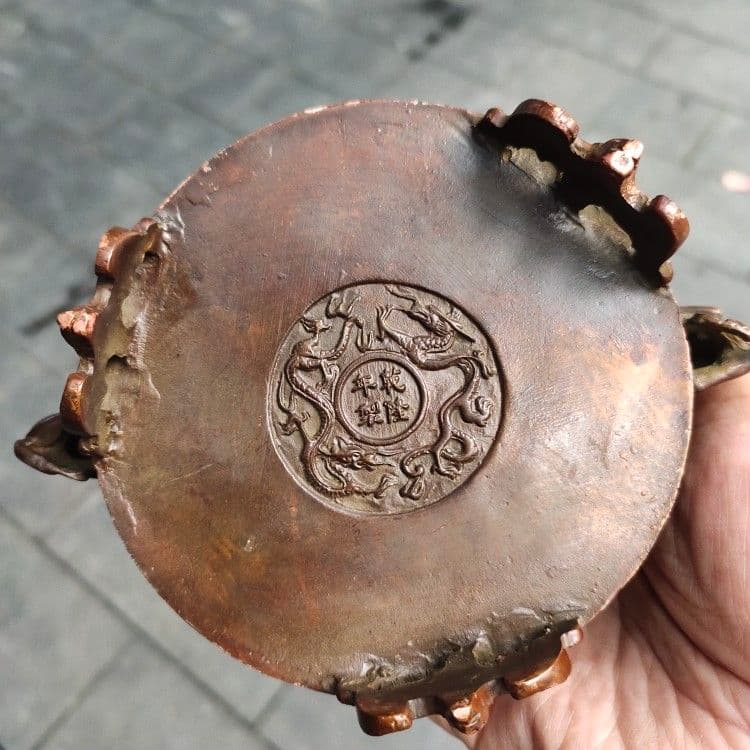 銅器 重工 彫刻 竜鳳薫香炉 美品 茶道具 香道具 工芸品美術品 置物