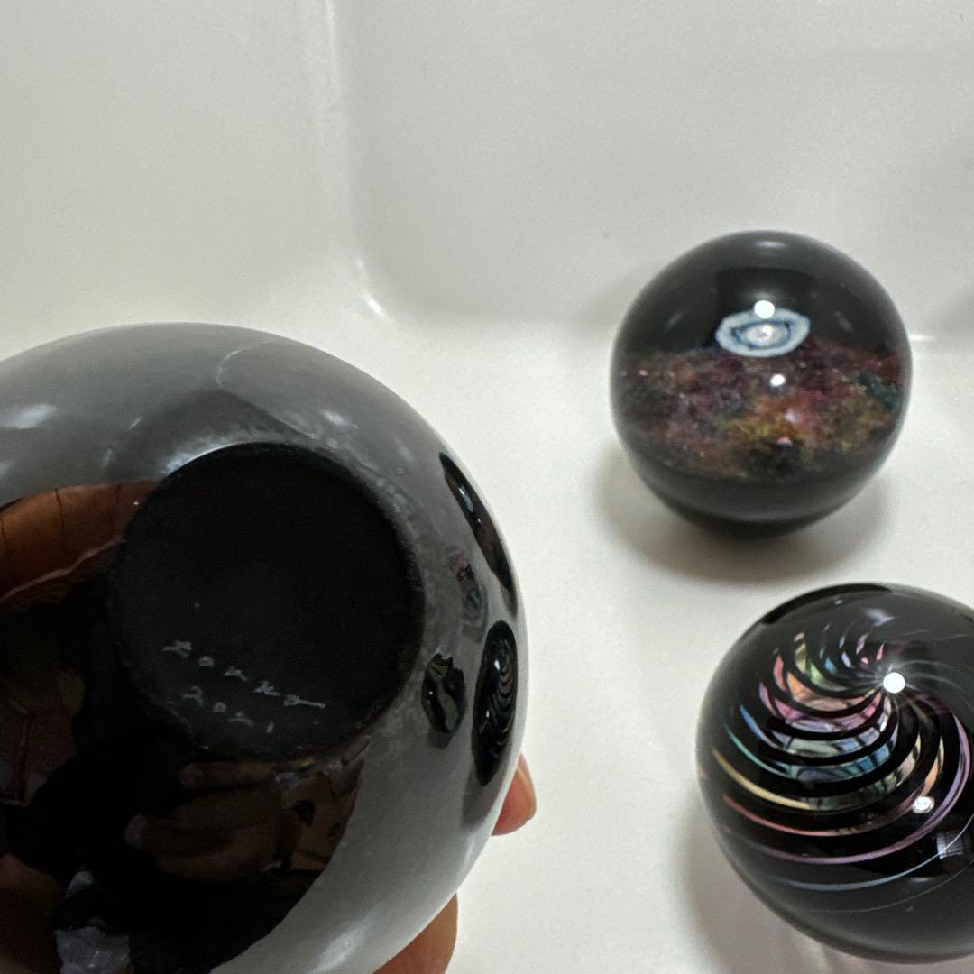 出展作品　セカイ星展　戸田晶子 オブジェ　宮崎英彦　ガラス玉　ルナレインボー