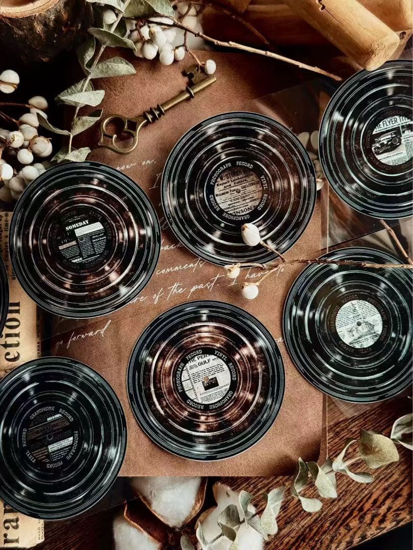 霖蓝汐原创手账《黑胶唱片》海外マスキングテープ　マステ 【2653】