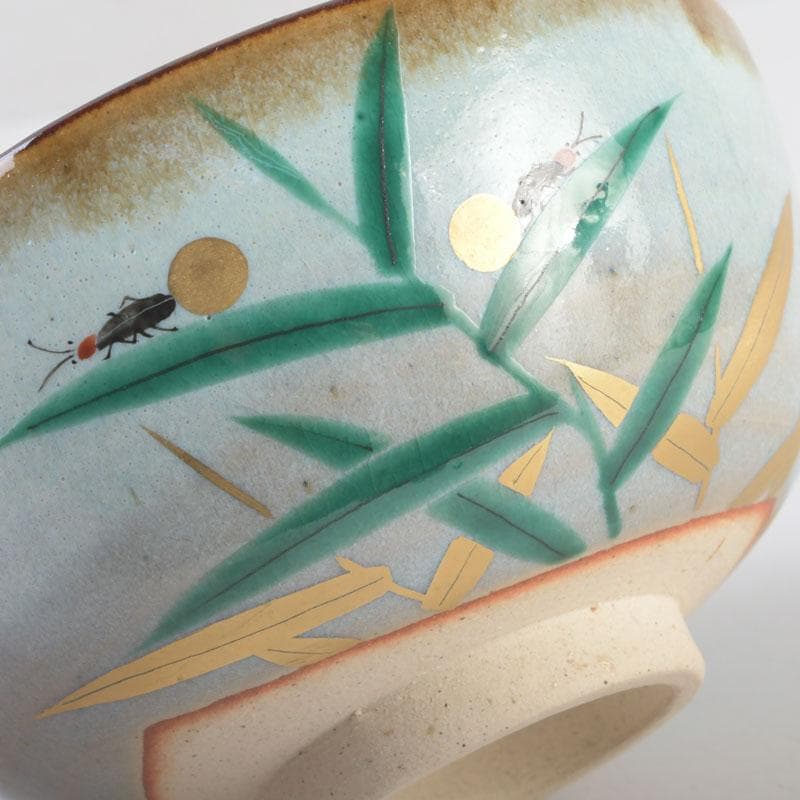 茶道具　膳所焼　陽炎園造　淡海ぜぜ　色絵　芦に蛍　茶碗　共箱　C　9481