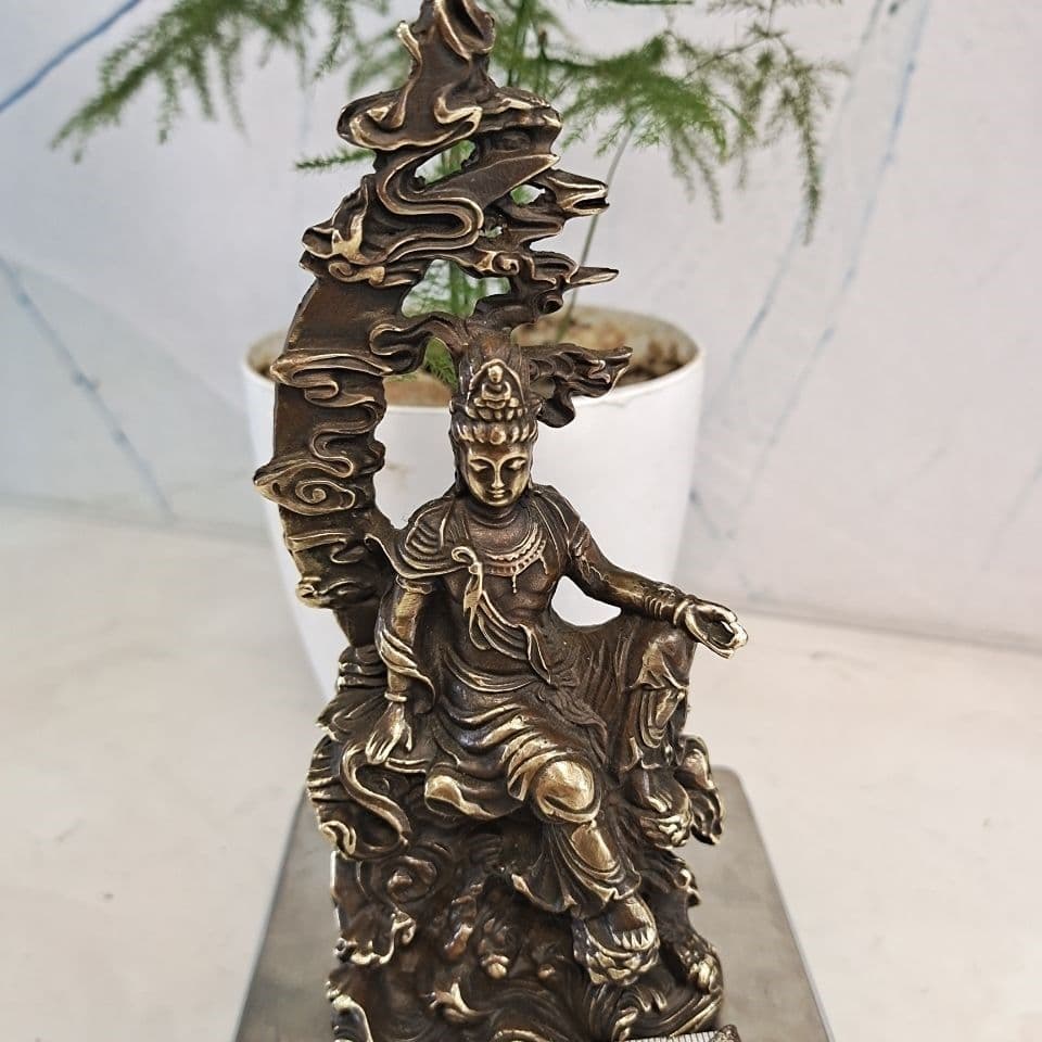 菩薩 水月観音 銅製 仏像 彫刻 置物 開運 風水 現代工芸品 美術品 置物