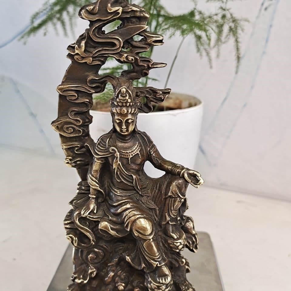 菩薩 水月観音 銅製 仏像 彫刻 置物 開運 風水 現代工芸品 美術品 置物