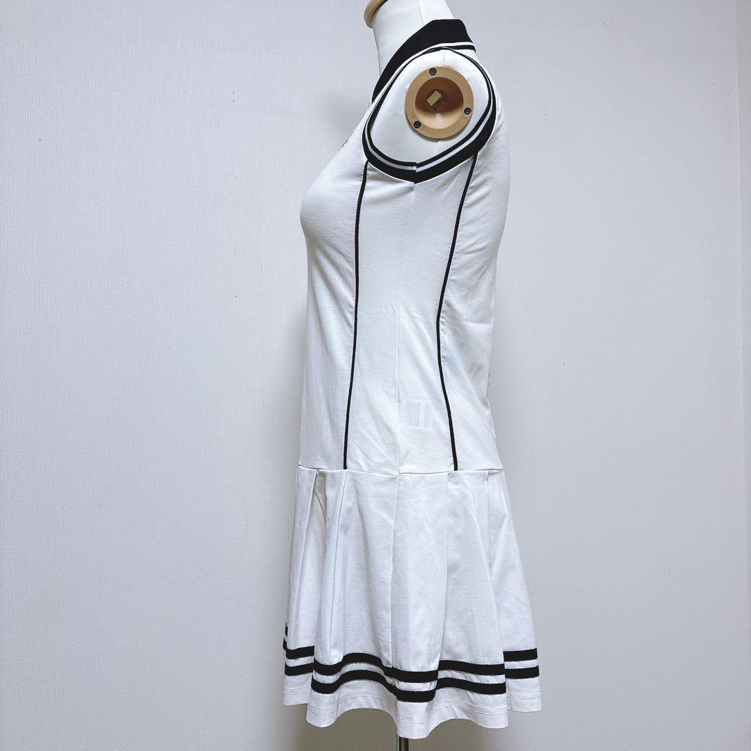 【マークアンドロナ】美品 セミプリーツワンピース ゴルフワンピース ホワイト S