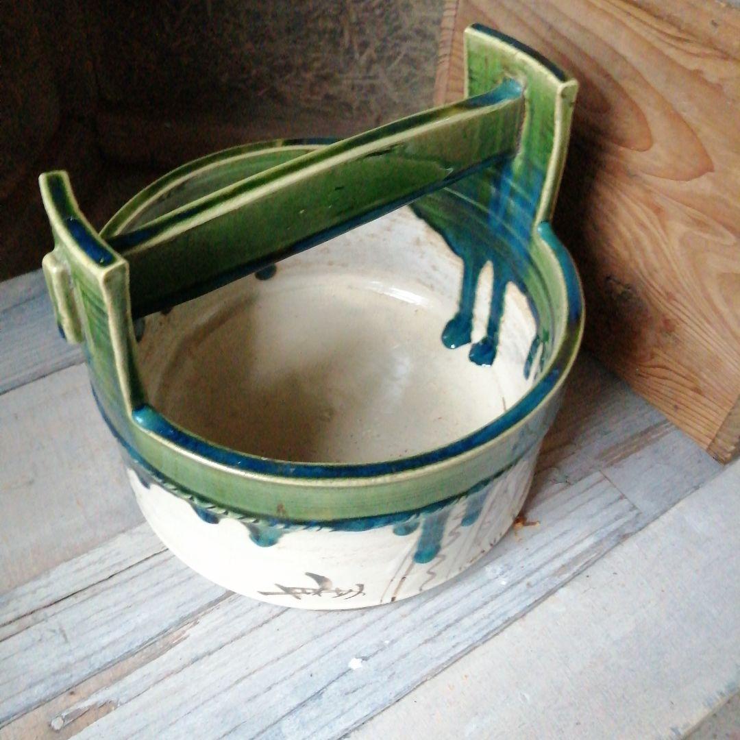 瀬戸焼　織部手桶　20.6cm　明治期