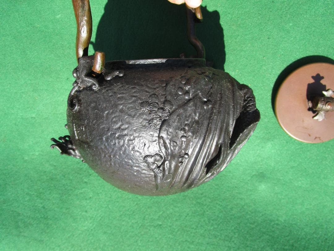 鉄瓶　銅蓋　細工物　水漏れ等なし　飾り物　1個