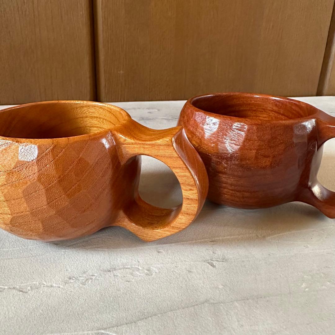 【美品】良岳氏作 木製コーヒーカップ けやき・花梨（2脚セット）