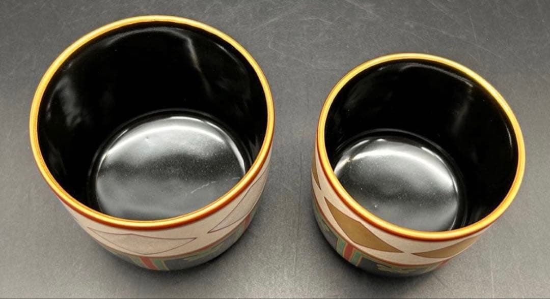 【希少】筒茶碗　一双　金菱　銀菱　山岡善高　作　茶道具　茶碗