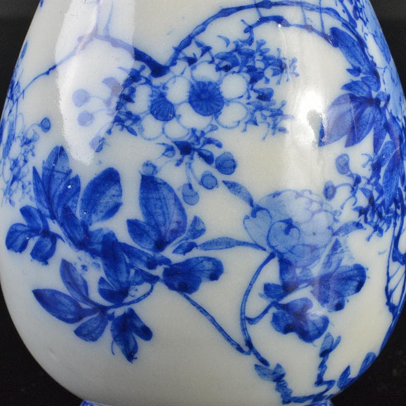 瀬戸焼　古瀬戸　染付　花蝶文　双耳瓶　H　R7183