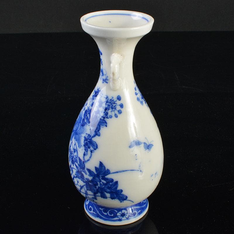 瀬戸焼　古瀬戸　染付　花蝶文　双耳瓶　H　R7183