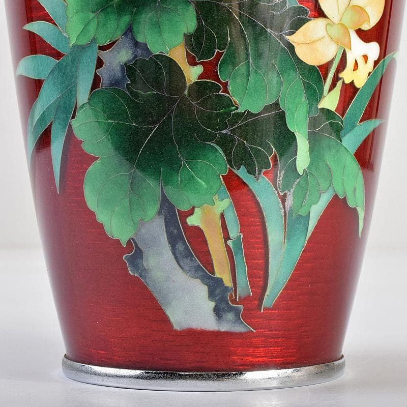 七宝焼　赤透釉　四君子文　花瓶　M　R9121