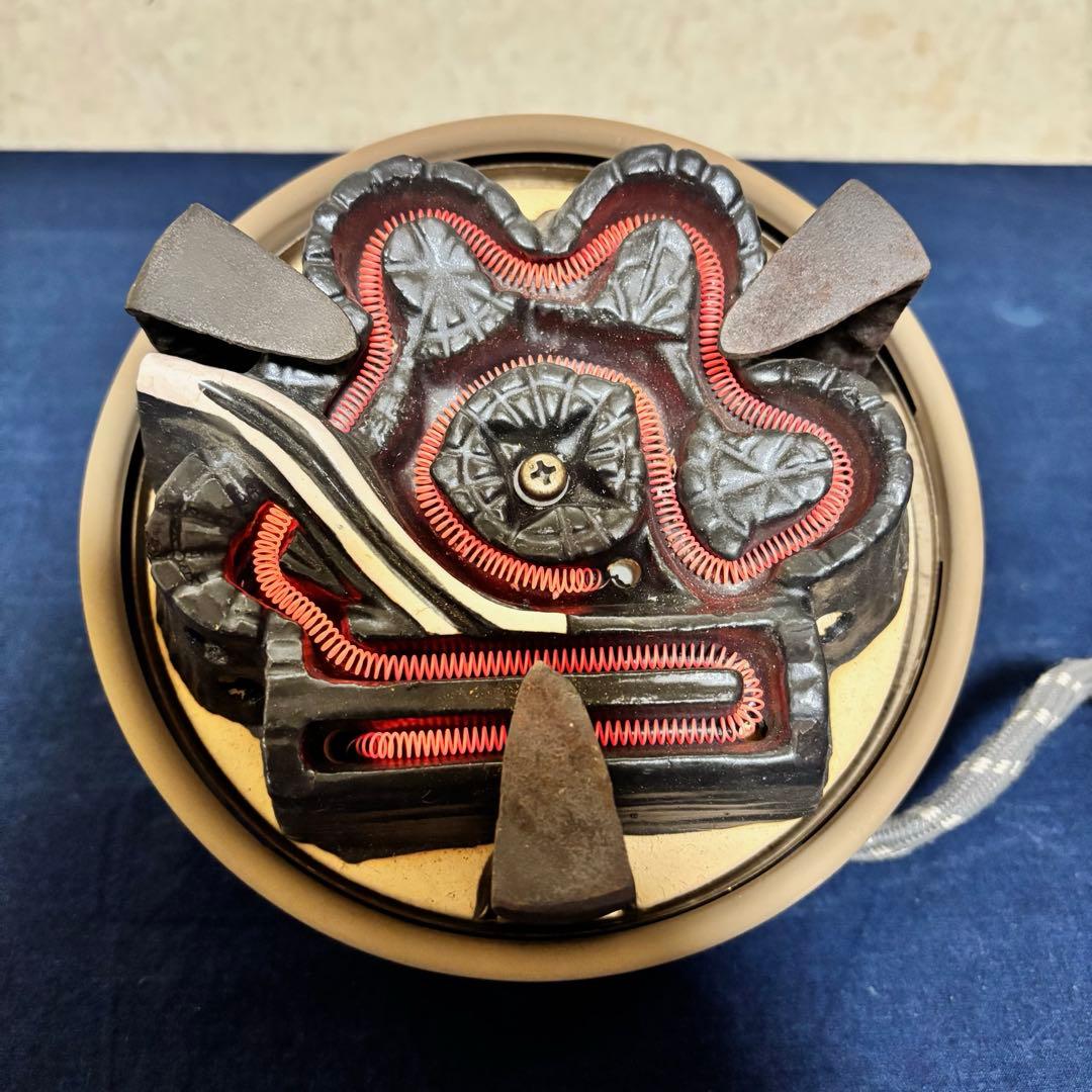 未使用/斑地紋焼色/風炉/茶釜/電熱器/金森紹栄造/唐銅鬼面風炉/電熱器/茶道具