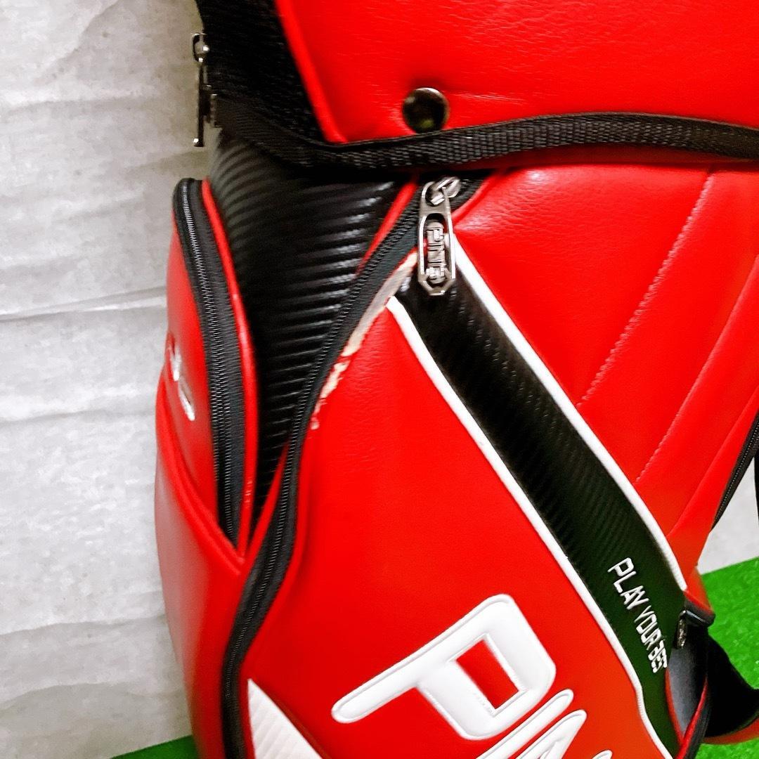 PING ゴルフ キャディバッグ レッド 9型 5分割 カート式 PUレザー