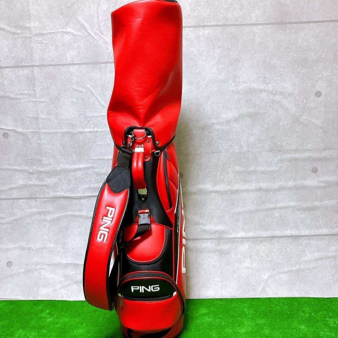 PING ゴルフ キャディバッグ レッド 9型 5分割 カート式 PUレザー