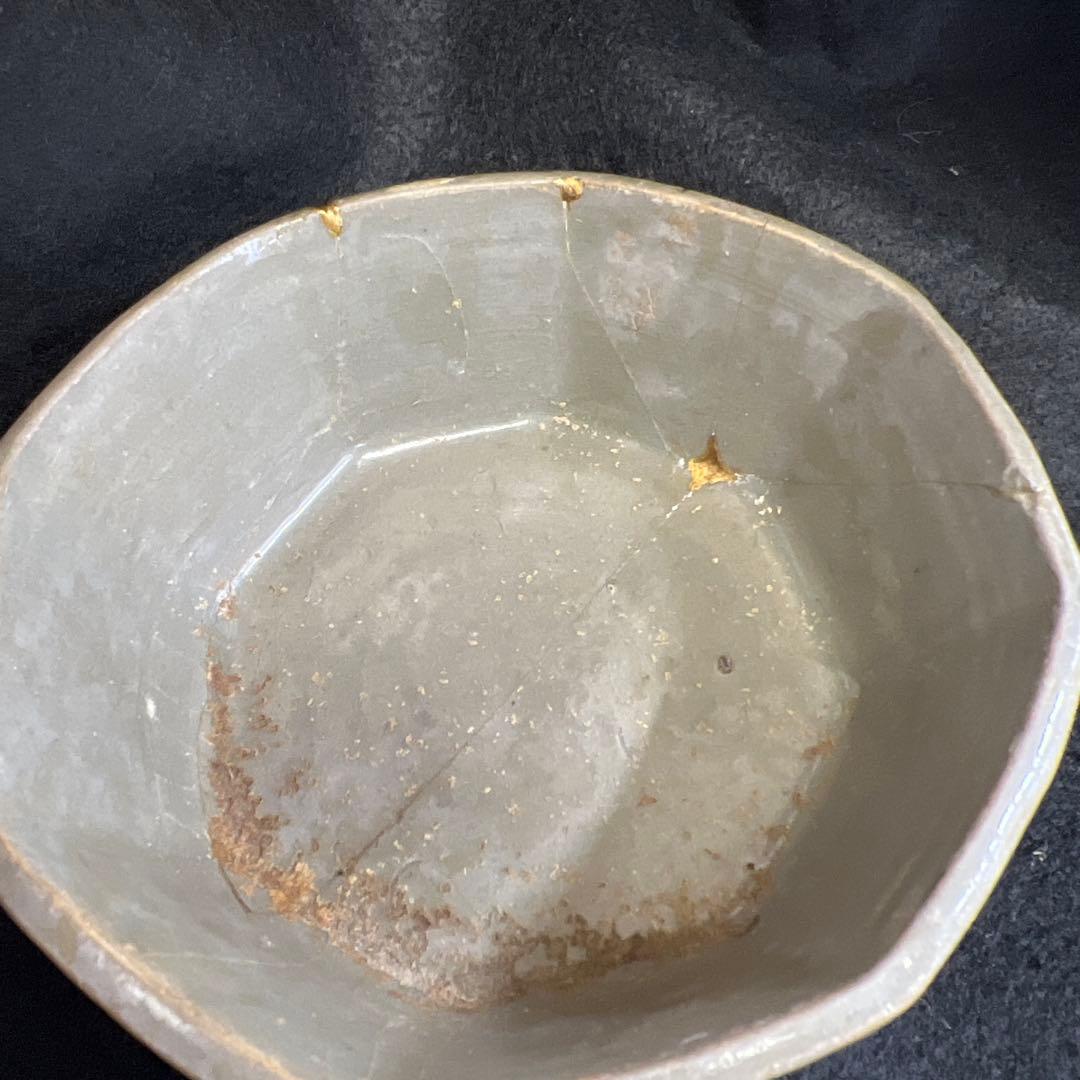 16世紀　高麗青磁　上手白泥象嵌八角鉢4客　幅約11.5㎝東Y7-1224☆2F