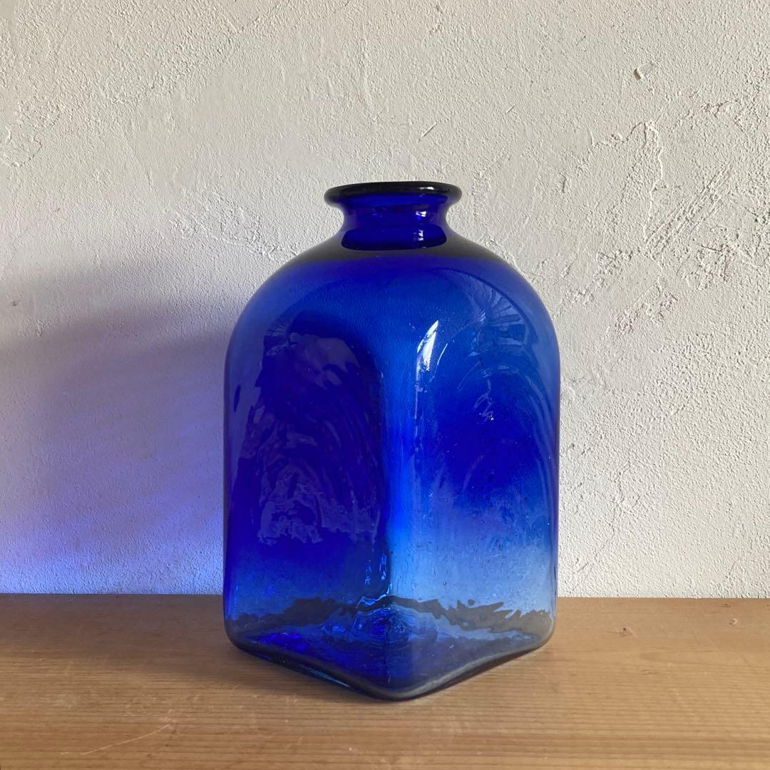 倉敷ガラス 小谷真三　花瓶　小谷ブルー　ビンテージ