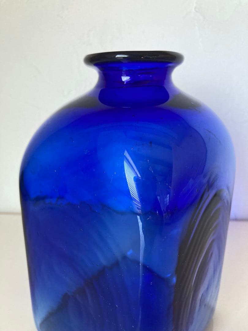 倉敷ガラス 小谷真三　花瓶　小谷ブルー　ビンテージ
