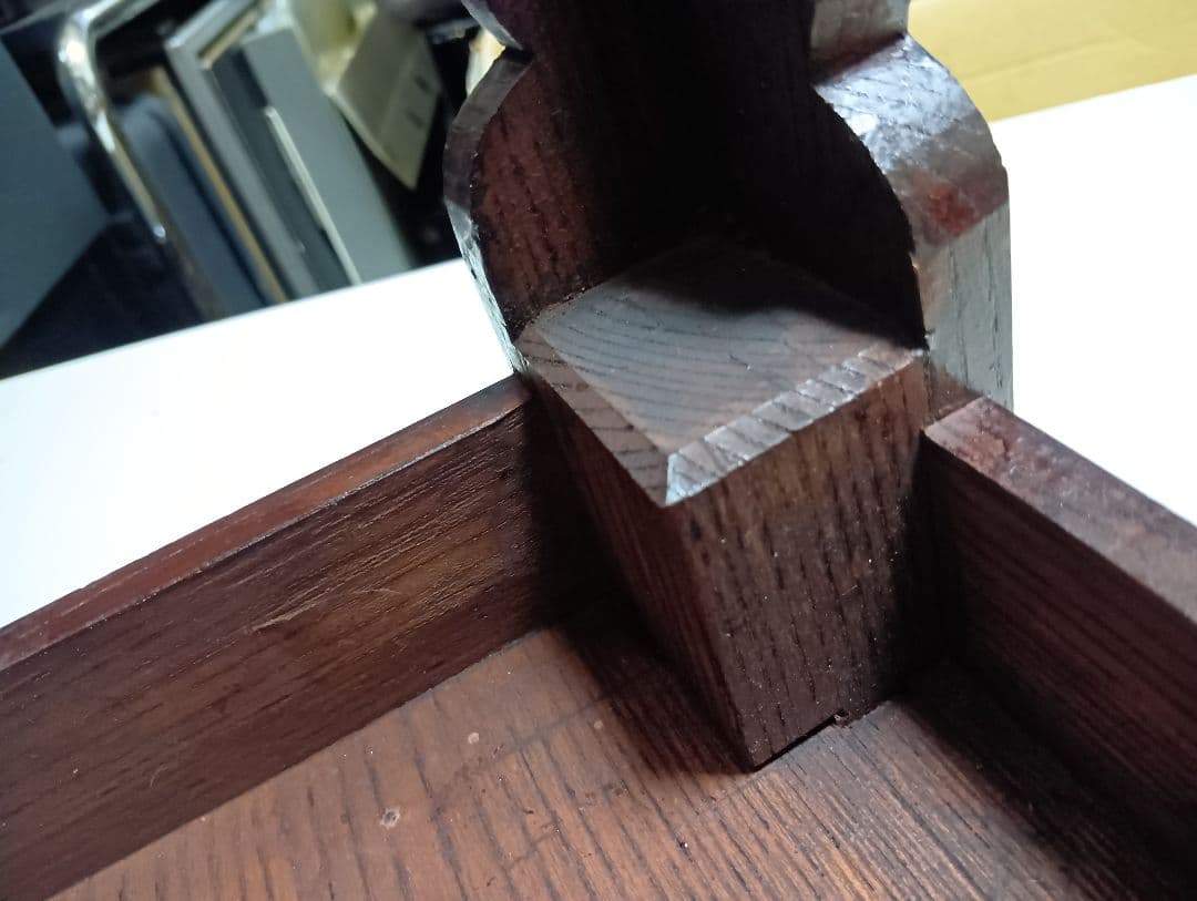 希少　明治期　欅　一枚板　組木細工　削り出し　文机　長尺机　錨脚