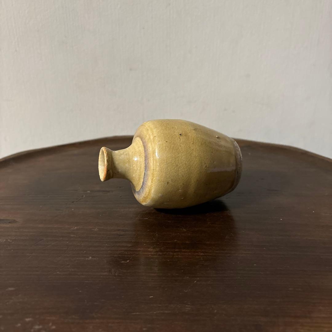 古い瀬戸小徳利　江戸明治　黄瀬戸　美濃　花器　酒器　アンティーク　古道具　検李朝