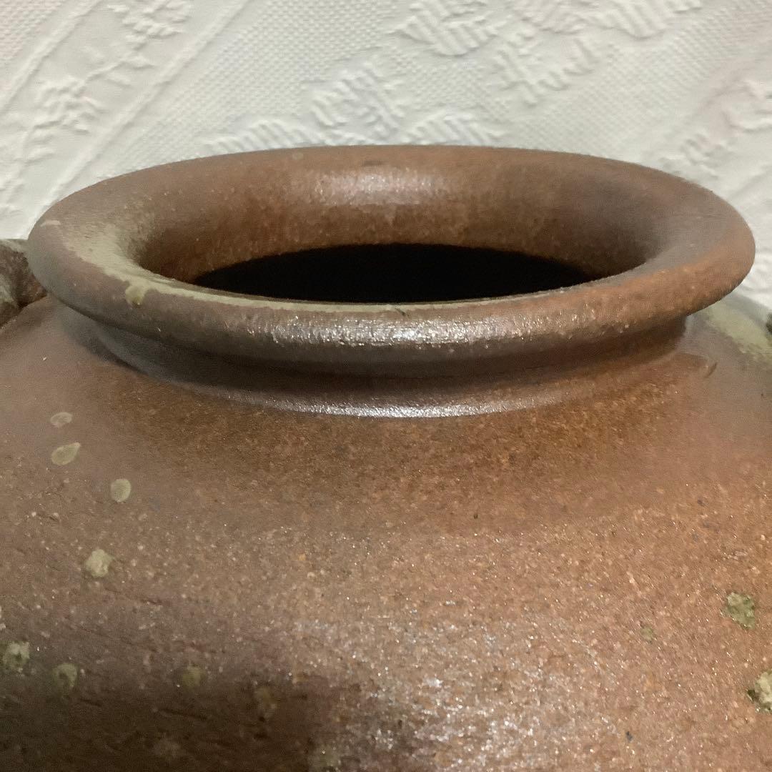 【新品　未使用】　信楽焼　「明山作」　花瓶　大型　取手茶道具　桐箱入り