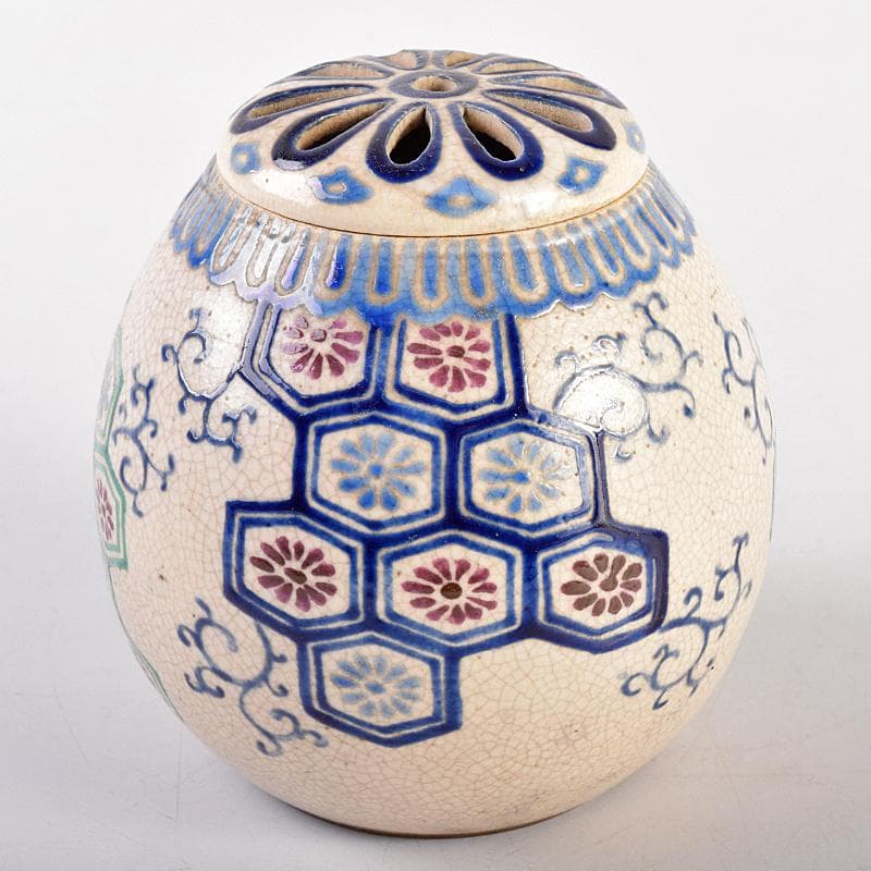 茶道具　京焼　京薩摩　色絵　香炉　時代箱付　M　R7714