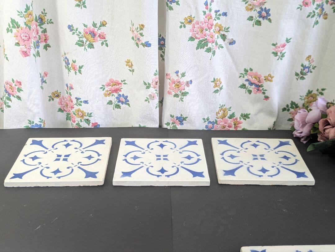 イギリス アンティーク ブルー&ホワイト タイル 6枚セット