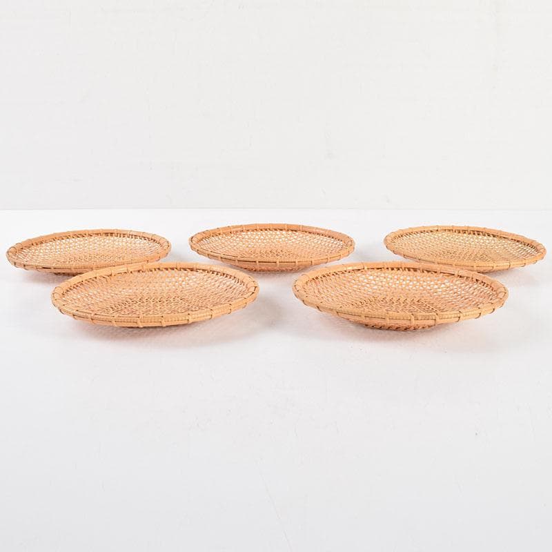 煎茶道具　末村笙文作　白竹　茶托　五客　共箱　M　R4944