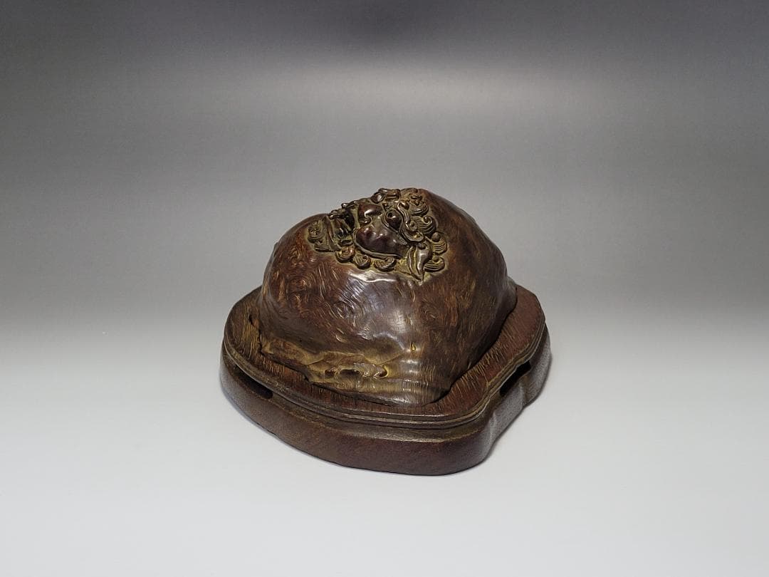 天然木造 神獣型 香炉 明清時代 幅約24.1cm