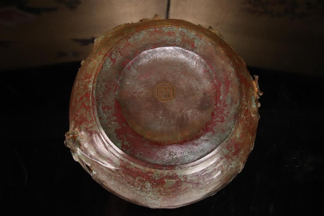 新品未使用　大森孝志 作　蝋型鋳銅 『 双龍花器 』 高さ16.5㎝ EE008