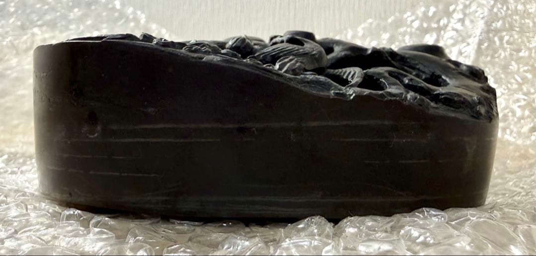 未使用 中国硯 端渓硯 斑点 石眼 硯 書道具 花鳥文 約3キロ