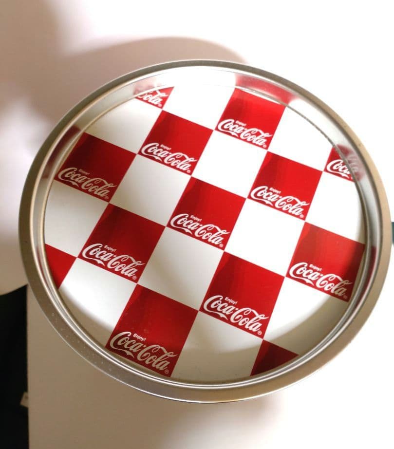 コカ・コーラ/Coca-Cola 筒型 缶 蓋付き チェック柄 赤✖白 貴重