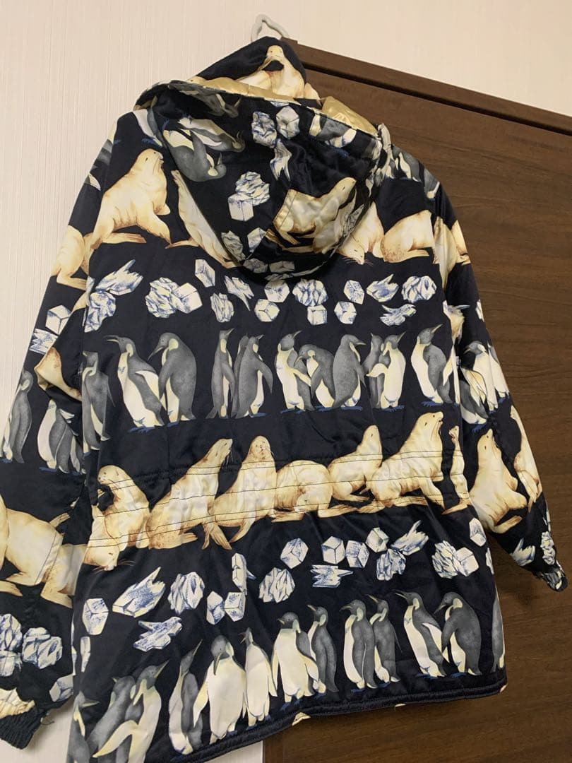 ケンショウアベ 中綿ジャケット　ペンギン　氷柄　レディースフード付きスキーウェア