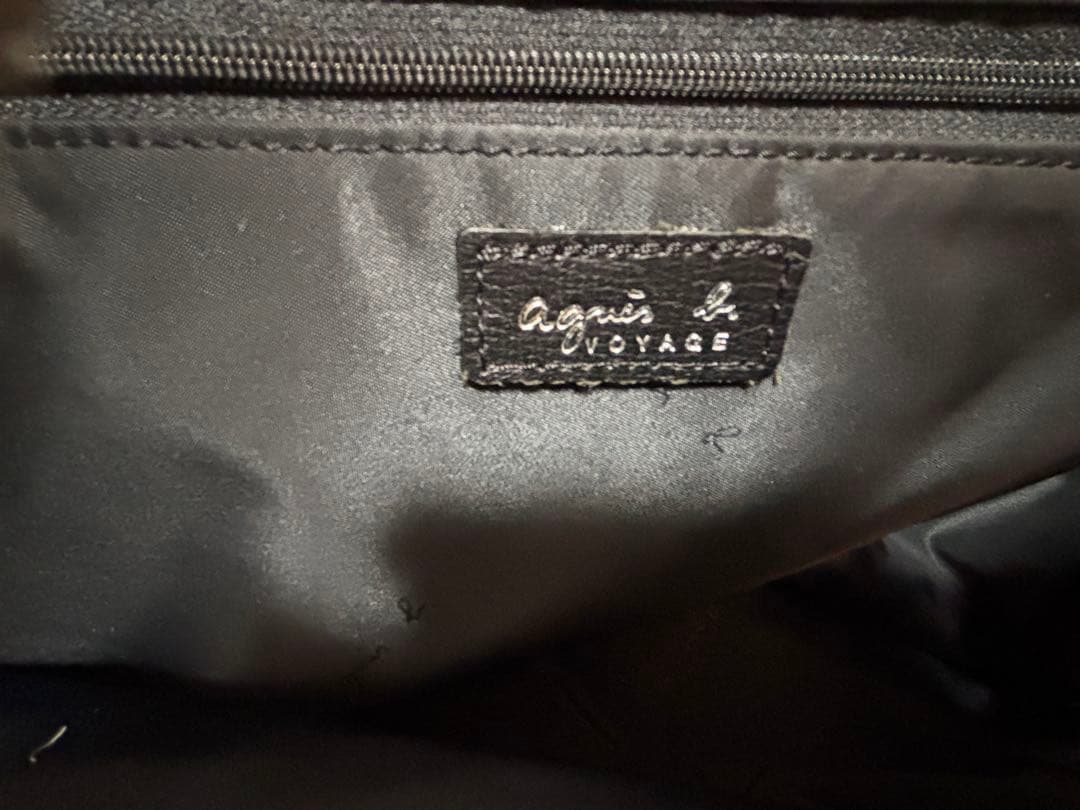 アニエスベー ブラック キャンバス レザーボストンバッグ