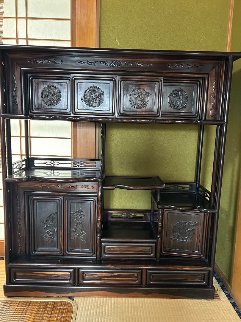 飾り棚 収納棚 骨董品 黒檀 アジアン家具 ダークブラウン 木製
