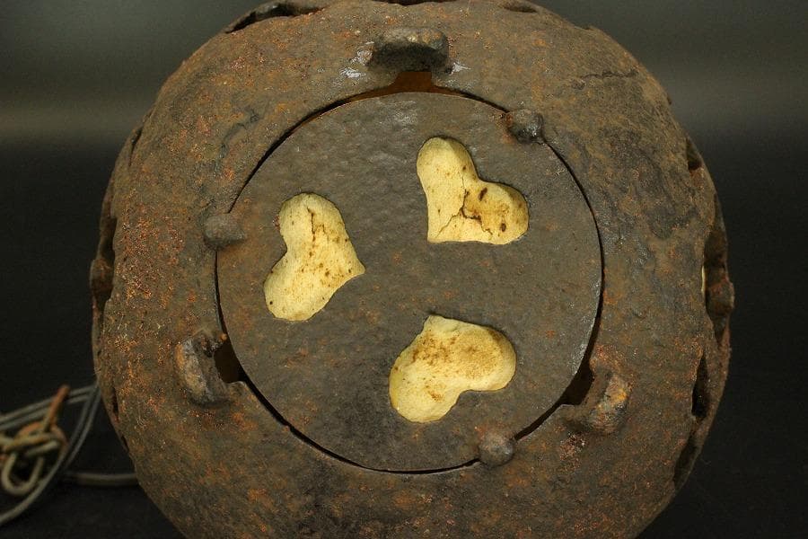 鉄製 吊り灯 和照明 吊り鎖付 時代物(A977)