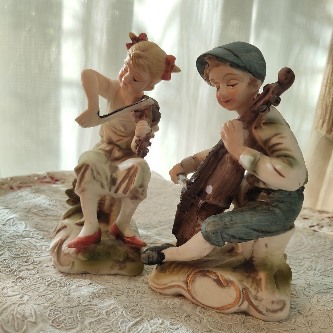 陶器　ビスクドール　バイオリン　チェロ　アンティーク　ヴィンテージ　フィギリン