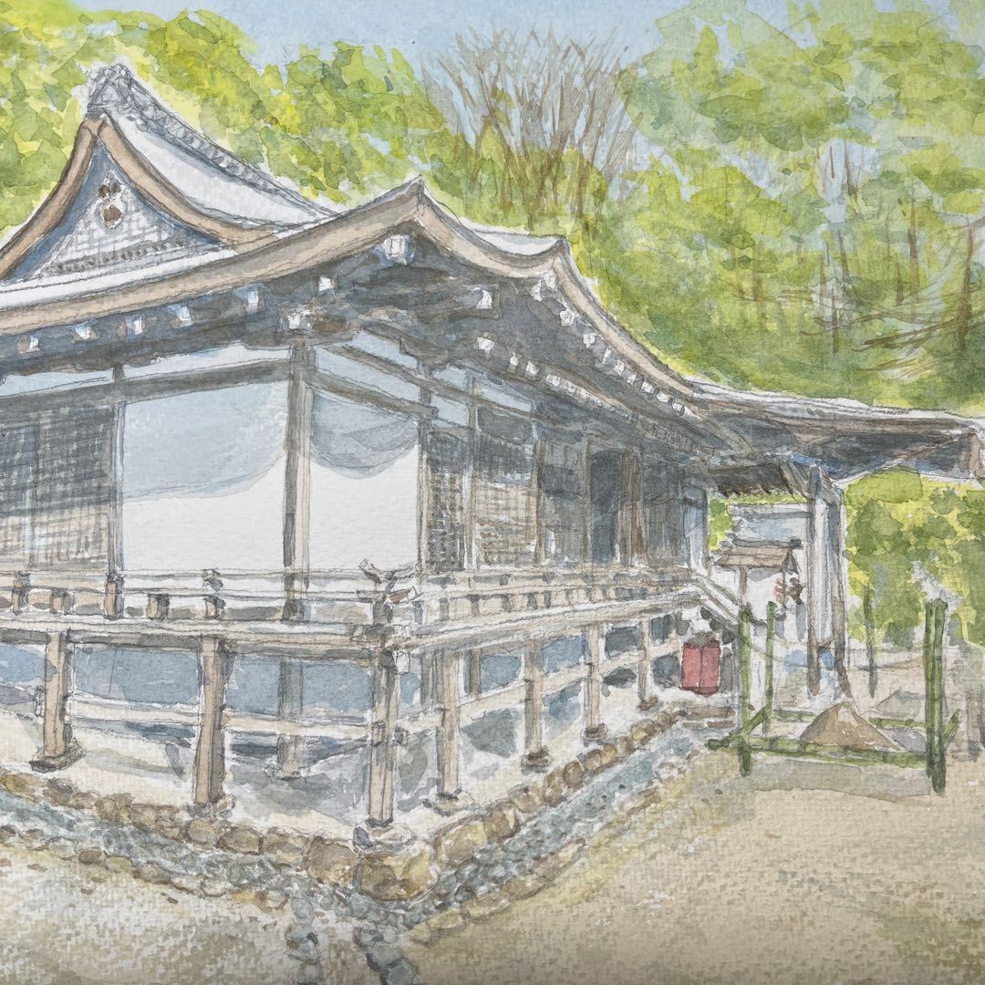動画投稿中　Ｆ4 宇治上神社　手描き水彩画　原画　京都世界遺産