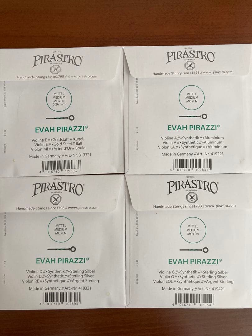 EVAH PIRAZZI バイオリン弦 4/4セット0.26ボールエンド
