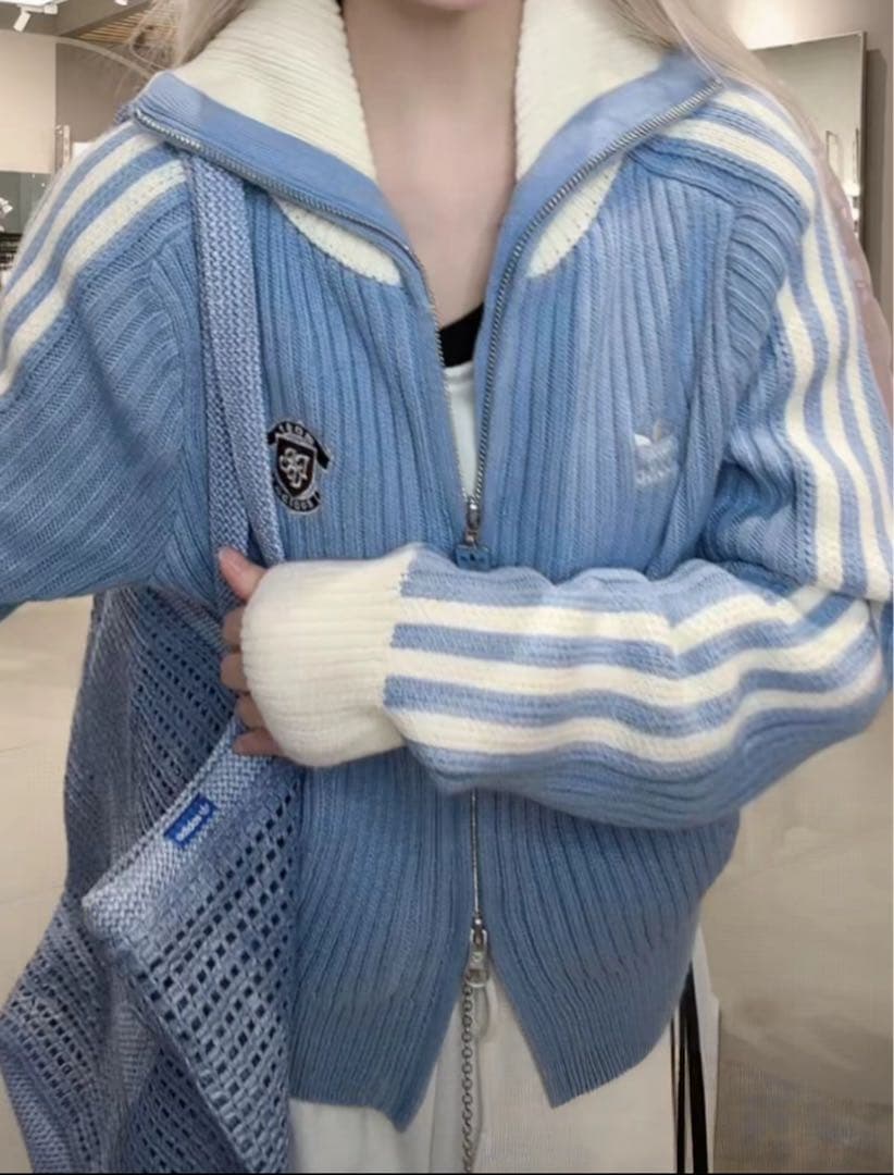 海外限定M Adidasジップアップ ニットジャケット KF0719