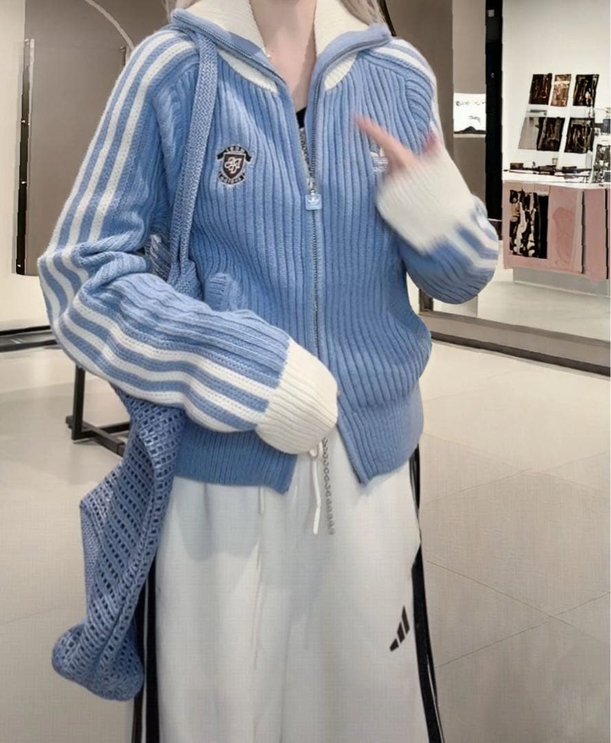 海外限定M Adidasジップアップ ニットジャケット KF0719