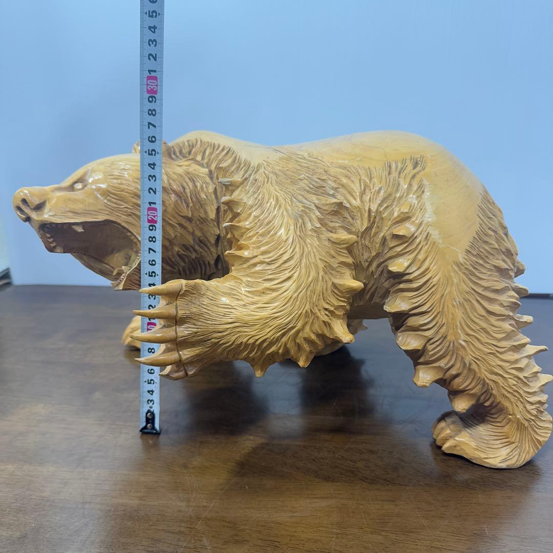 【希少】 木彫り 熊 一刀彫 怒り熊 置物 全長約40cm 工芸品