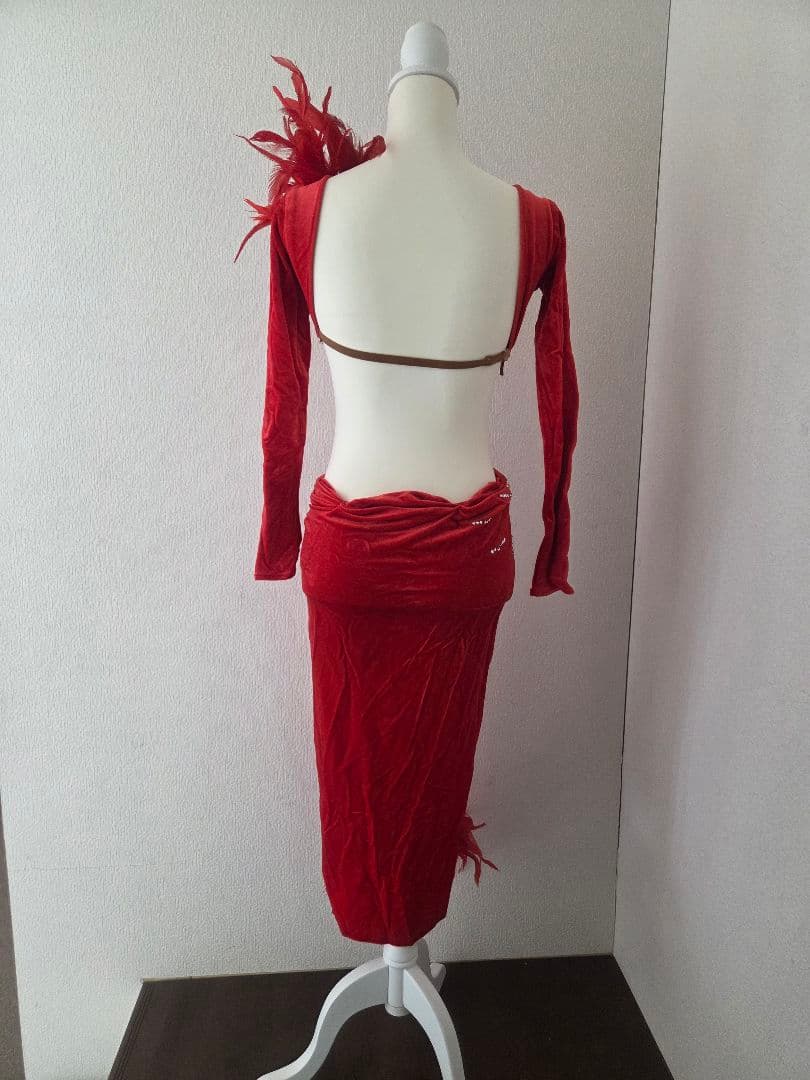 ラテンドレス 赤 黒 ツーウェイ 社交ダンス