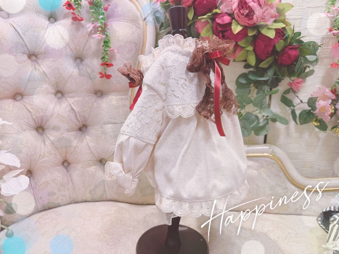 B446.pon2pan2☆犬☆オーダー☆生成りニットスモックワンピ