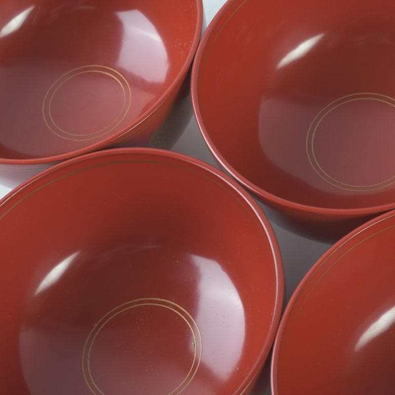 和食器　時代漆器　塗師　長野横笛作　金襴手花蒔絵　吸物椀　五客　共箱　C9788