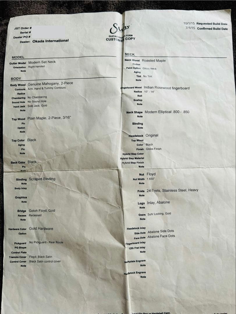 Suhr Modern Set Neck 2015年製 24F Floyd