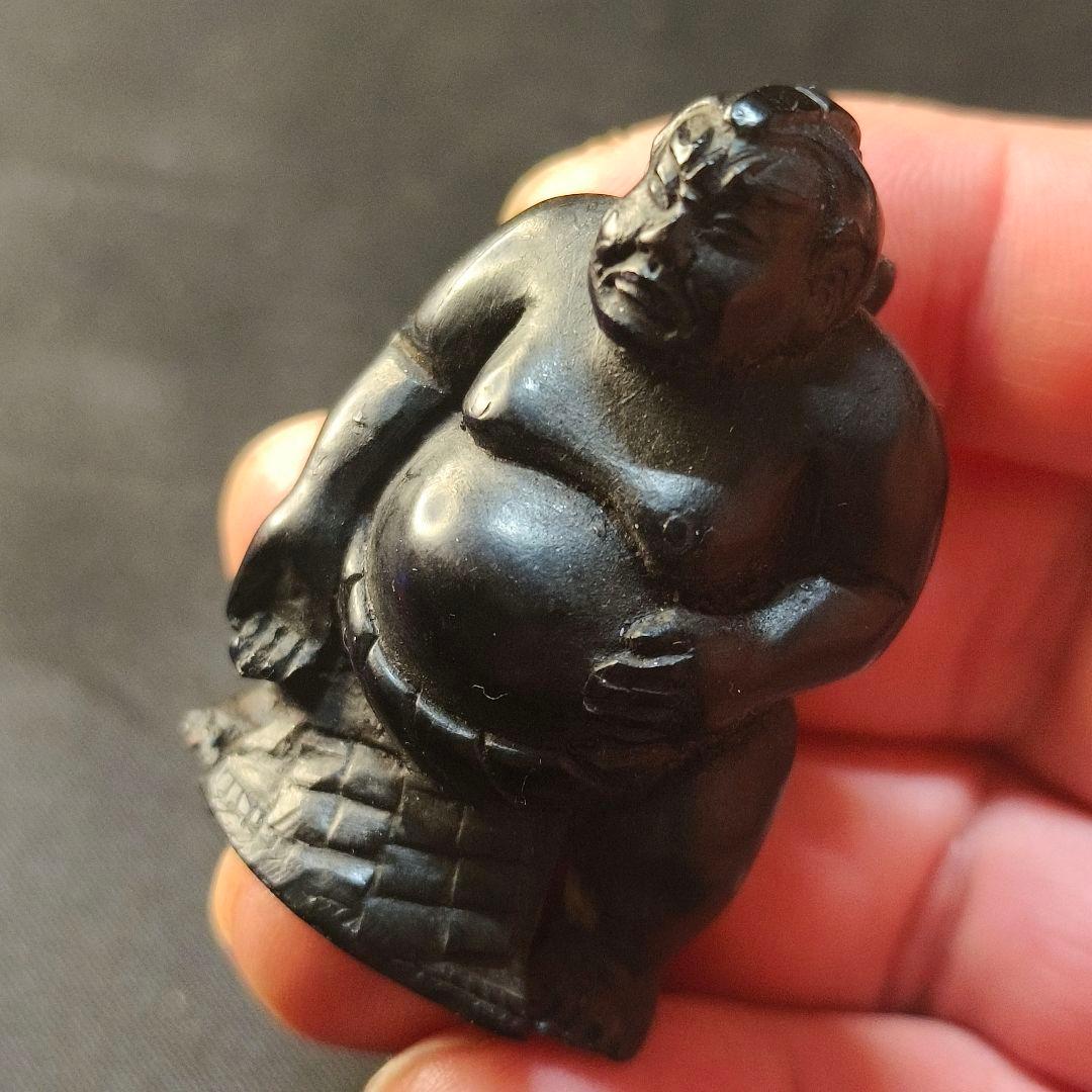 江戸骨董 黒檀彫り根付 相撲力士 手作り 無銘 時代物 旧家蔵出蒐集家放出美品