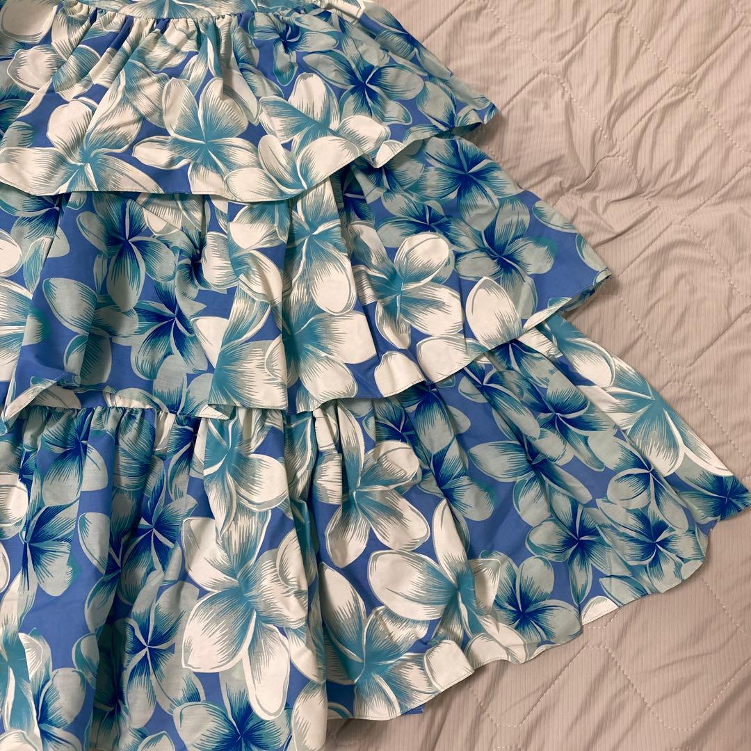 フラダンス衣装　プルメリア柄3段ドレス