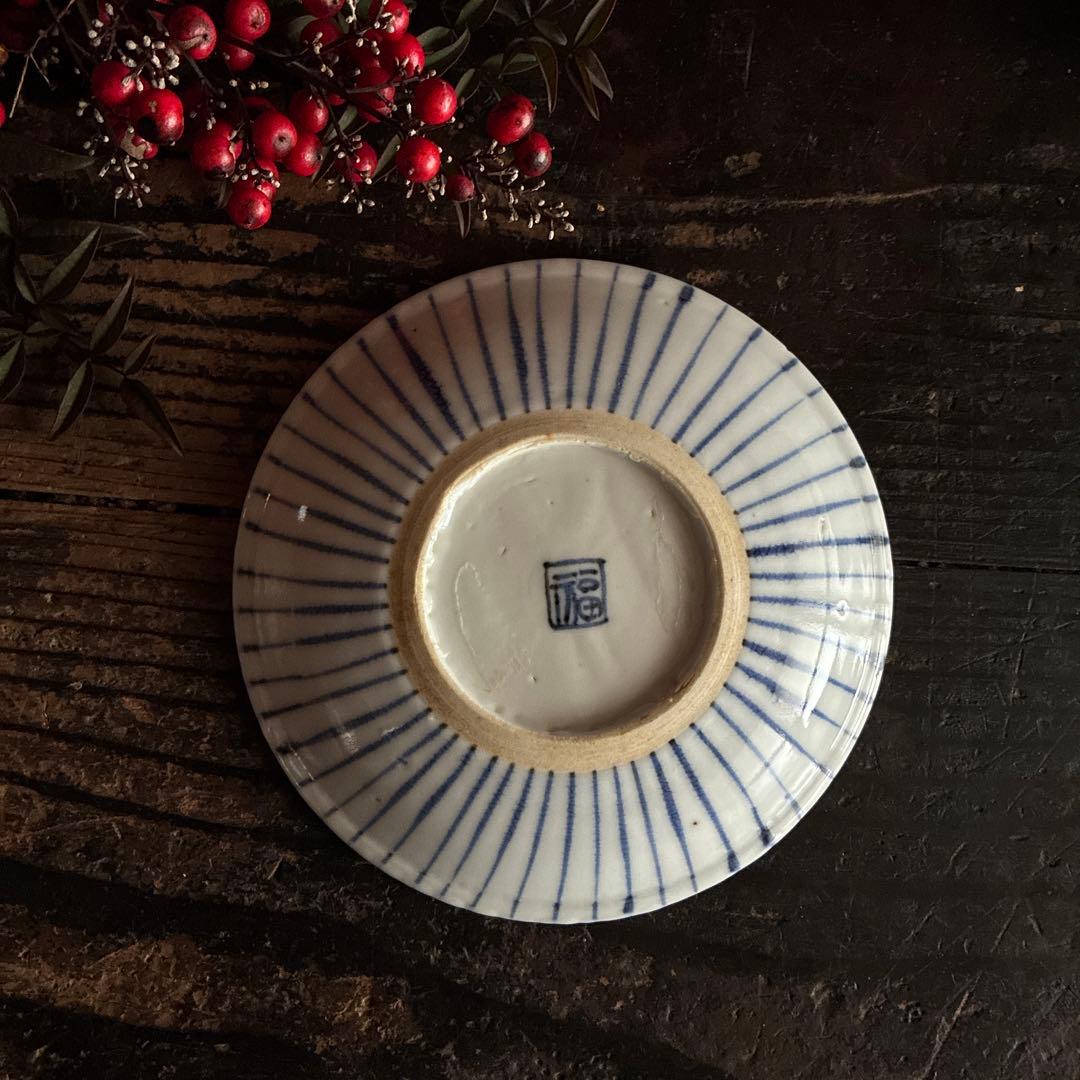 骨董　古伊万里　九谷　染付　松笠　麦藁手　角福　平皿　膾皿　５客限り