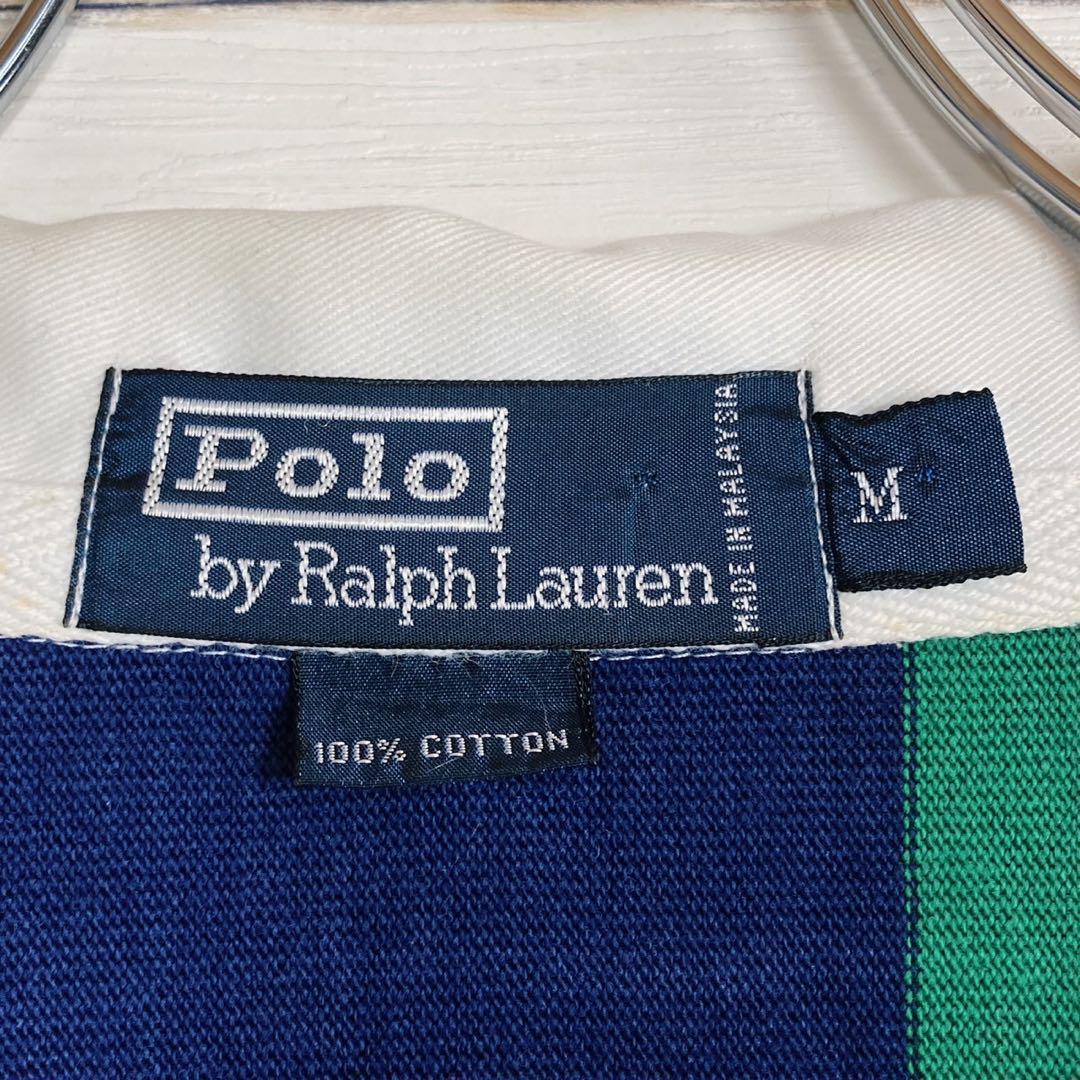 《美品》ポロバイラルフローレン☆M☆ラガーシャツ☆刺繍☆マルチストライプ☆M