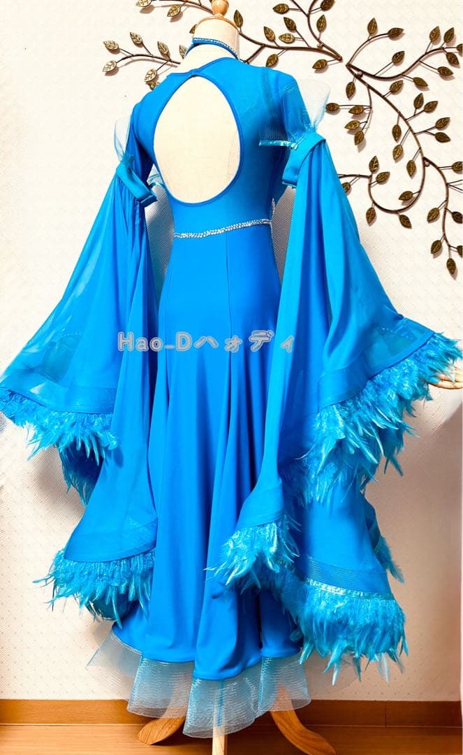 新品★ダンスドレス★スタンダード★社交ダンス★競技会★パーティー★シアンブルー