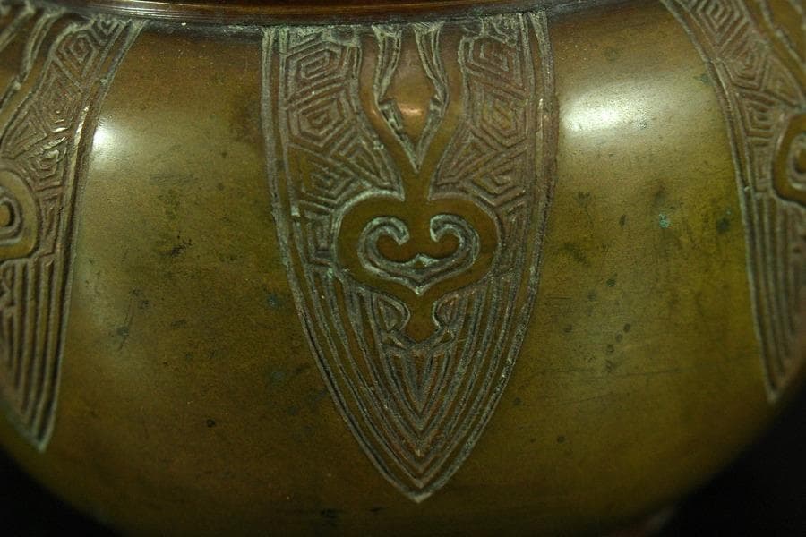 古銅 大明宣徳年製 饕餮紋 二件(K-ZC785)